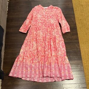 Zara Pink and White Patterned Long Sleeve Dress